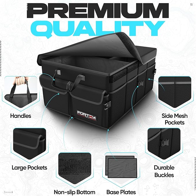 FORTEM Trunk Organizer For SUV Car Trunk Organizer, Foldable Storage, Car Accessories for Women Men, Collapsible Bag, 600D Oxford, Non Slip Bottom, Straps, Soft Cover (65L)