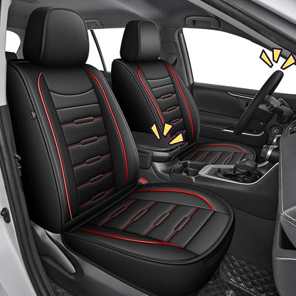 AOMSAZTO RAV4 Front Car Leather Seat Covers Custom Fit for Toyota RAV4 2019 2020 2021 2022 2023 2024 2025 LE,XLE,XLE Premium,Limited with Interior Accessories(2 Seats,Black&Redline)