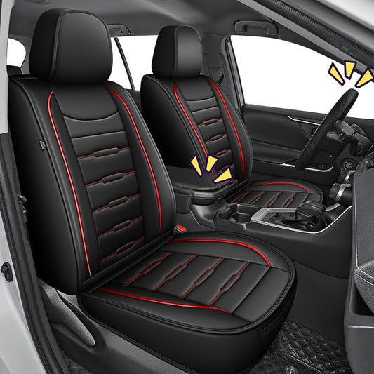 AOMSAZTO RAV4 Front Car Leather Seat Covers Custom Fit for Toyota RAV4 2019 2020 2021 2022 2023 2024 2025 LE,XLE,XLE Premium,Limited with Interior Accessories(2 Seats,Black&Redline)