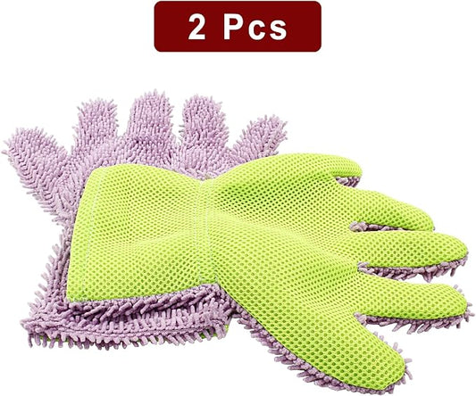 BokWin 2-Pack Car Wash Mitt Scratch Free, 5-Finger Microfiber Wash Mitts, Car Interior Exterior Cleaning Gloves, Auto Chenille Washing Sponge Kits for Cleaning Wheel Tight Spot(Purple)
