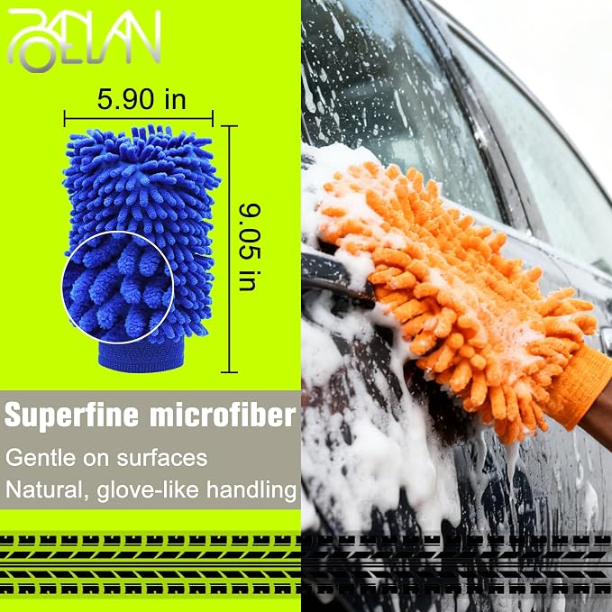 Raeyuan Car Wash Mitt - Premium Chenille Microfiber Wash Mitt for Car Cleaning, Scratch Free & Lint Free Washing Glove, Super Absorbent Noodle Sponge for Auto Detailing, SUV, Truck & Boat