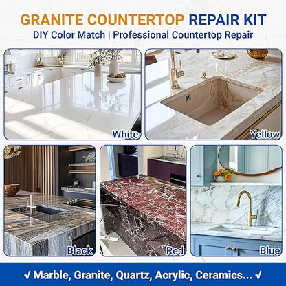 Marble Countertop Repair Kit, 160g/5.64oz Tile Repair Kit for Granite Quartz Acrylic Ceramic Stone and Fill Hole Chips Crack Scratches Dents, Reattaches Missing Edges on Countertops (Color Match)