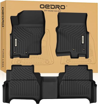 OEDRO Floor Mats Fit for 2022-2026 Nissan Frontier Crew Cab with Under-Seat Storage(Not Fit King Cab), TPE All Weather Custom Fit Floor Liners for Frontier, 1st & 2nd Row Car Mats Accessories, Black