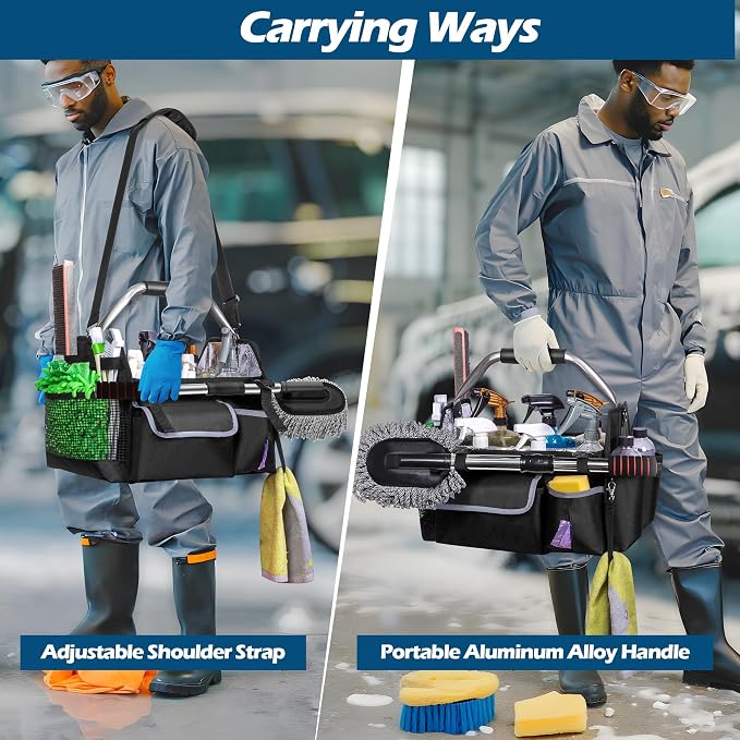 HODRANT Wearable Detailing Caddy, Quick Load Collapsible Car Care Bag with Handle & Shoulder Strap, Detail Carry Organizer with Multi Pockets for Auto Cleaning Supplies & Vehicle Wash Tools, Bag Only