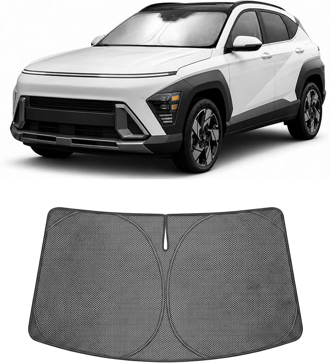 Proadsy Windshield Sun Shade Custom Fit Kona 2024-2026 Ice Crystal Black Front Window Sunshade UV and Heat Blocker Foldable Visor Keeps Car Cooler for Summer Parking and Daily Use