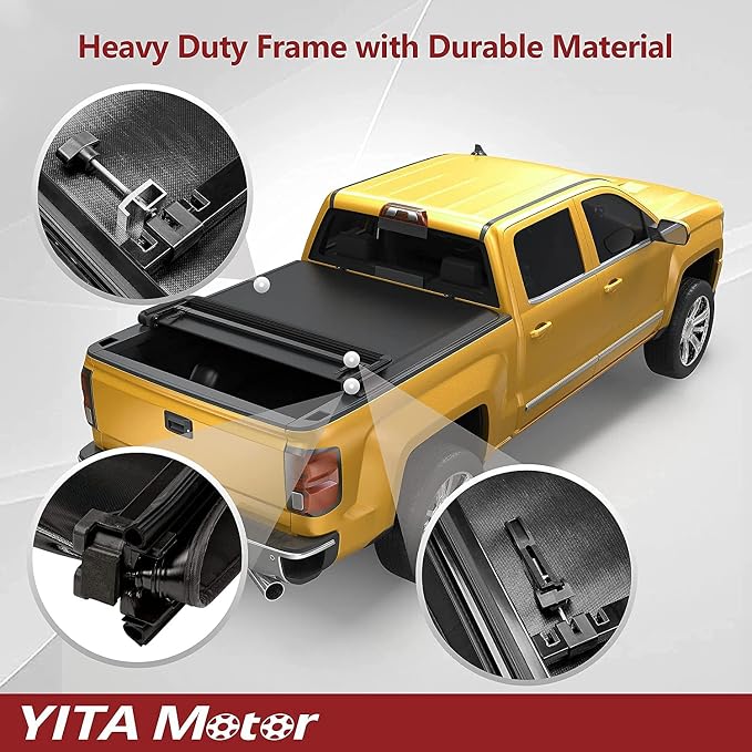 YITAMOTOR Soft Quad Fold Truck Bed Tonneau Cover Fits for Dodge Ram 1500 New Body Style 2019 2020 2021 2022 2023 2024 2025 2026, Fleetside 5.7 ft Bed Without Rambox
