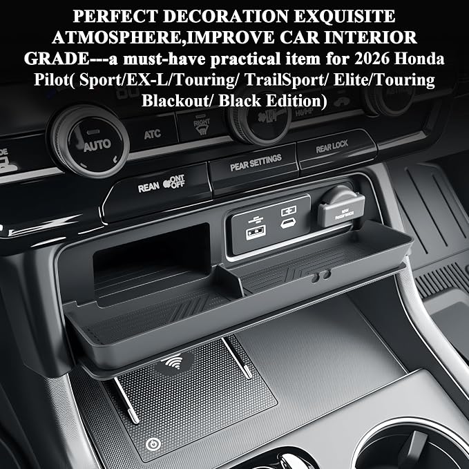 BIBIBO for New 2026 Honda Pilot Center Console Storage Drawer Tray 2026 Honda Pilot Console Organizer Under Navi Cubicle Extra Storage Box Drawer Silicone 2026 Honda Pilot Accessories