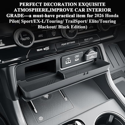 BIBIBO for New 2026 Honda Pilot Center Console Storage Drawer Tray 2026 Honda Pilot Console Organizer Under Navi Cubicle Extra Storage Box Drawer Silicone 2026 Honda Pilot Accessories