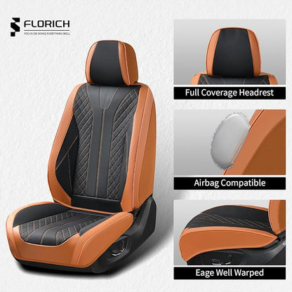 FLORICH Car Seat Covers Full Set Leather Automotive Seat Cover Waterproof 5 Seats Car Seat Protectors Luxury Front and Back Seat Cushions Universal Fit for Most Cars SUV Trucks, Brown&Black