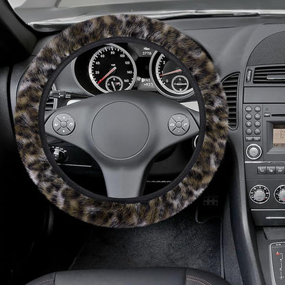 Accmor Fuzzy Steering Wheel Cover, Leopard Fluffy Car Wheel Cover for Women Men, Soft Furry Vehicle Steering Wheel Protector Warm Non-Slip Car Accessories 15 inch Universal Fit Auto, Suvs, Truck