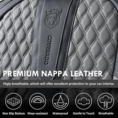 Coverado Leather Seat Covers for Car, Waterproof Front Car Seat Covers with Lumbar Support Universal Fit for Most Sedans SUV Pick-up Truck(Black&Gray)