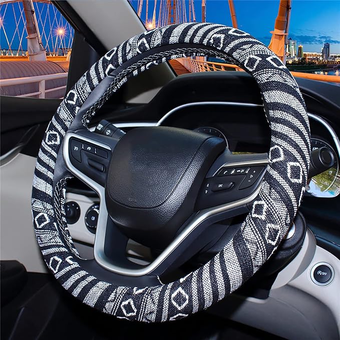 Boho Steering Wheel Cover for Women Men Baja Blanket Enthic Car Steering Wheel Cover Ethnic Car SUV Wheel Protector, Breathable, Anti-Slip, Odorless, Universal Fit 14.5-15 Inch