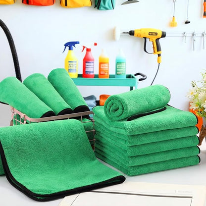 Tallew 12 Pcs Microfiber Towels for Cars, 800 GSM Plush Drying Cleaning Cloth Bulk, 16 x 16 Inch Thick Absorbent Wash Detailing Towels for Car Polishing, House, Kitchen Cleaning(Green)