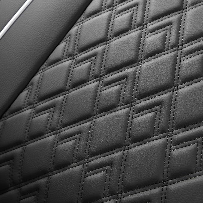 JOJOBAY Chevy Silverado Seat Covers,Leather Seat Covers for GMC Sierra,Custom Fit 2007-2026 1500 2500HD 3500HD Crew Double Extended Regular Cab,LT LZT RST Trail Boss(Front Pair,Black White)