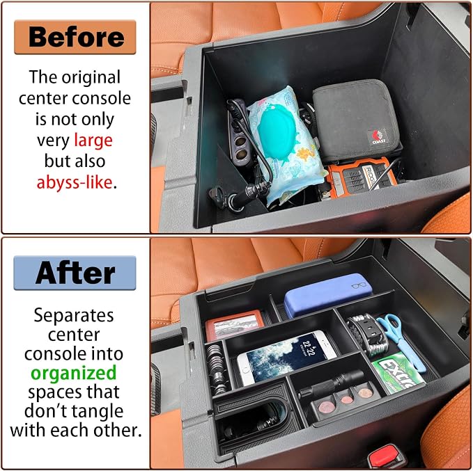 RUNROAD Center Console Organizer Full Cover Tray Compatible with Toyota Tundra 2014-2020 2021 Accessories, ABS Coin Holder Secondary Storage Box Insert Armrest Console Tray, Black