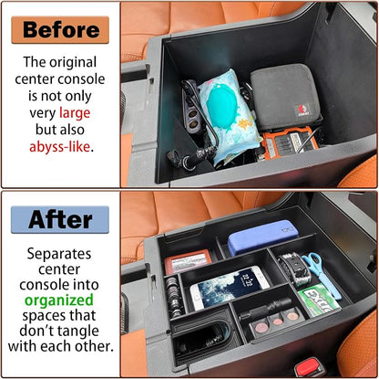 RUNROAD Center Console Organizer Full Cover Tray Compatible with Toyota Tundra 2014-2020 2021 Accessories, ABS Coin Holder Secondary Storage Box Insert Armrest Console Tray, Black