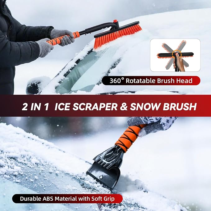 Car Emergency Safety Kit Bag with Portable Air Compressor, Jumper Cables,First Aid Kit, Winter Vehicle Roadside Emergency Kit with Snow Brush and Ice Scraper, for Women, Men, Teen