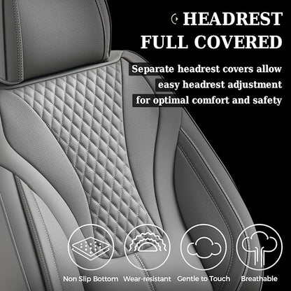 Coverado Gray Nappa Leather Car Seat Covers Front Seats ，Waterproof Car Seat Protector & Cushion, Universal Fit for Most Cars