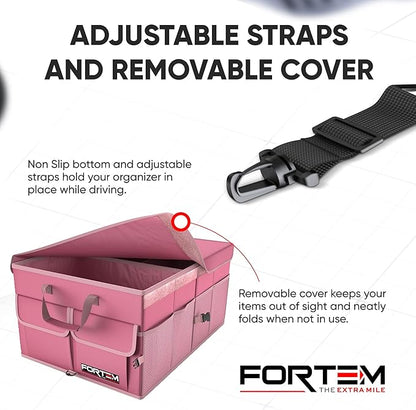 FORTEM Trunk Organizer For SUV Car Trunk Organizer, Foldable Storage, Car Accessories for Women Men, Collapsible Bag, 600D Oxford, Non Slip Bottom, Straps, Soft Cover (65L)