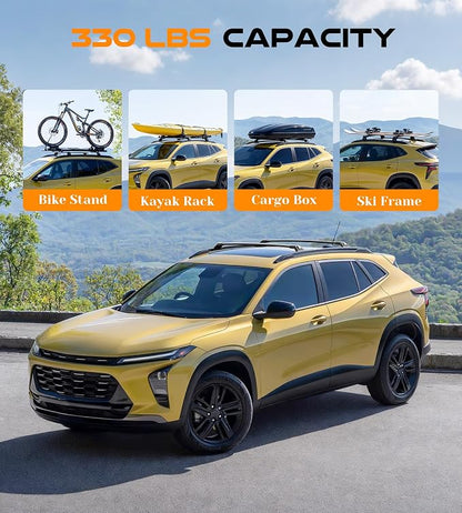 330lbs Lockable Roof Rack Cross Bars Fit for 2024 2025 2026 Chevy Chevrolet Trax with Side Rails (2RS / LT/ACTIV), Aluminum Crossbars Cargo Carrier, Heavy Duty Accessories for Bike Kayak Skis