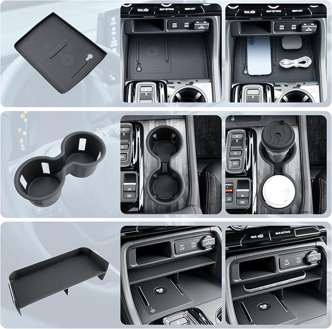 BIBIBO for 2026 Honda Passport Center Console Organizer 2026 Honda Passport Center Console Organizer Tray+Cup Holder +Wireless Charging Mat 2026 Passport Insert Cup Holder Organizer-3Packs
