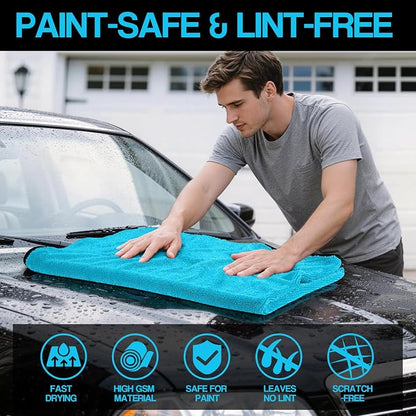 Bolant 4 Pack Twisted Loop Car Drying Towel, Microfiber Towels for Cars 24"x36", Reusable Shammy Quick Dry Cloth for Auto, Boat, Kitchen, Windows & Bathroom（Blue）