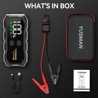 YUSMAN Car Jump Starter, 8000A 12V Jump Battery Pack (All Gas/10.0L Diesel), Portable Jump Starter with Display, Car Jump Starter with Extended Smart Cables, Quick Charge 3.0, LED Light