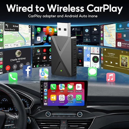 Wireless CarPlay Adapter Convert Factory Wired CarPlay to Wireless, Zero Latency, Mini Plug & Play Design with Stable Connection USB-A/Type-C for iOS 10+ & 2016+ Cars, Black