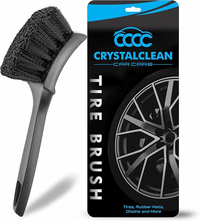 Crystal Clean Tire Brush for Wheels, Rims & Mats - Nylon Bristle Car Wheel Brush for Detailing Carpet & Tires - Durable, Non-Slip Handle Tire Scrub Brush for Bikes, Trucks & Everything in Between