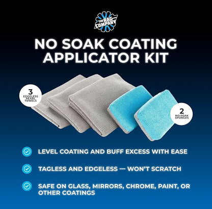 The Rag Company - No Soak Coating Applicator Kit - Microfiber Coating Sponges with Soak Barrier Plus 3 Scratchless and Edgeless 70/30 Blend Microfiber Towels for Buffing/Leveling Coatings