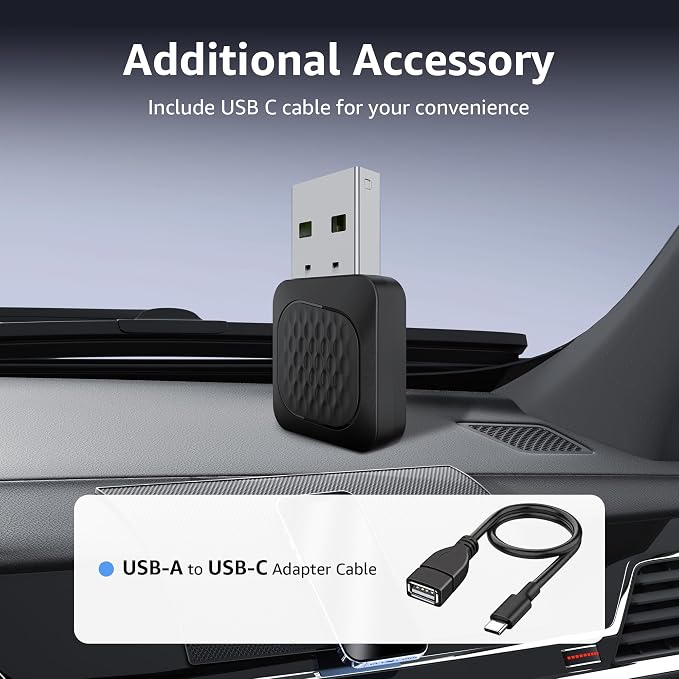 Wireless CarPlay Adapter, Smallest Mini Edition, Converts Wired to Wireless CarPlay, Plug & Play Adapter, Compact Design for Apple iPhone iOS 10+ with USB/USB-C Port