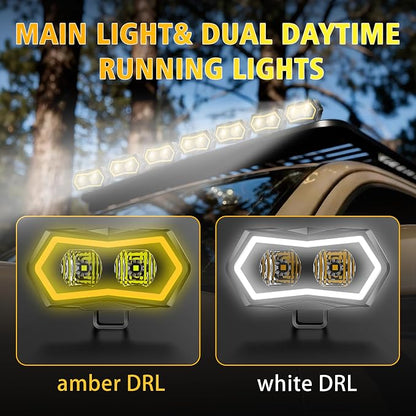 4WDKING LED Pod Lights 4 Inch with Dual-Color DRL Flood Beams Offroad Driving & Work Lights for Motorcycle Truck UTV ATV SUV 4x4 IP68 Waterproof (1 Pack)