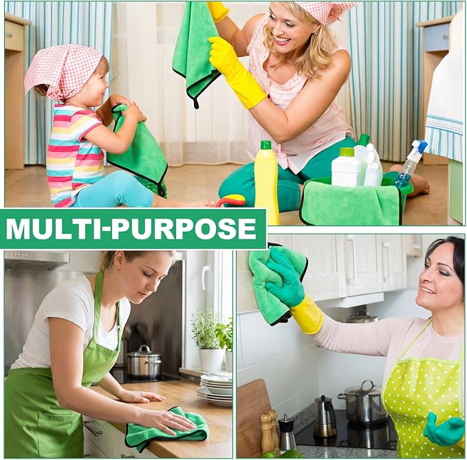 Tallew 12 Pcs Microfiber Towels for Cars, 800 GSM Plush Drying Cleaning Cloth Bulk, 16 x 16 Inch Thick Absorbent Wash Detailing Towels for Car Polishing, House, Kitchen Cleaning(Green)