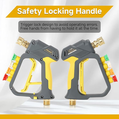 FIXFANS Foam Cannon Gun Dual Connector Accessory for Pressure Washer, Double Tip Attachment Soap Cannon with Power Washer Short Gun, Car Wash Foam Gun Kit, 1/4" Quick Connect, 5 Nozzle Tips