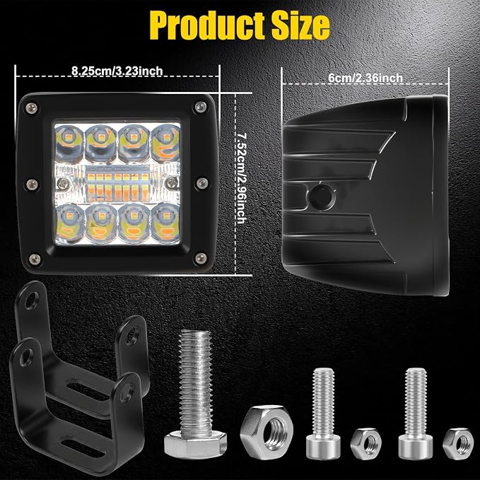 4 Inch 60W LED Pod Lights, 6 Modes Amber White Dual Color Strobe Cube LED Auxiliary Driving Offroad Light Bar Spot Flood Combo Flashing Shooter Fog Lights Pod for Tucks ATV UTV Jeep Boat