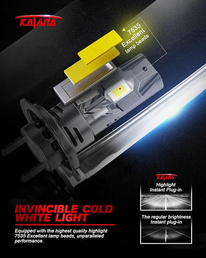 Katana Upgraded H7 Light Bulbs, 18000LM 6500K White Mini Size with Cooling Fan, Canbus Ready Fog Light, Pack of 2