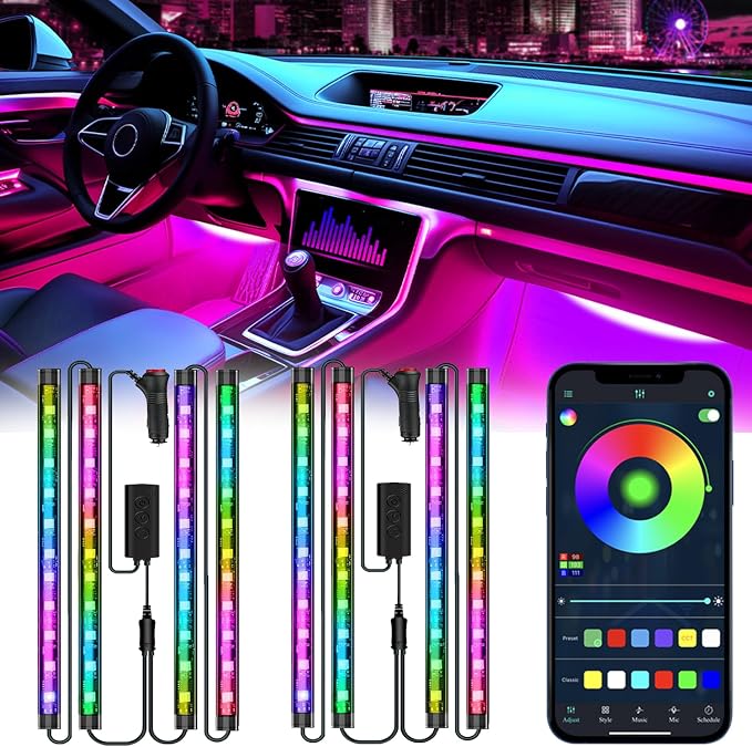 2 Pack Car LED Lights Interior, Ambient Lighting Car with Smart APP Control, Multicolor Interior LED Lights with Music Mode for Truck Jeep SUV, DC 12V