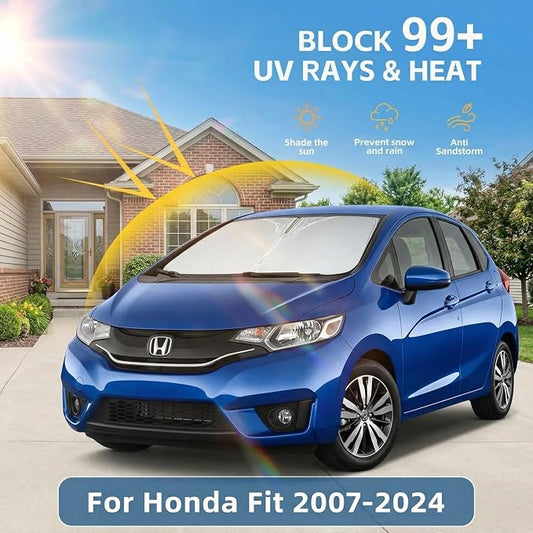 Windshield Sun Shade for Honda Fit 2007-2024 Sunshade Front Window Shade Custom for Fit Accessories Sun Visor Foldable Shade Blocks UV Rays Accessories