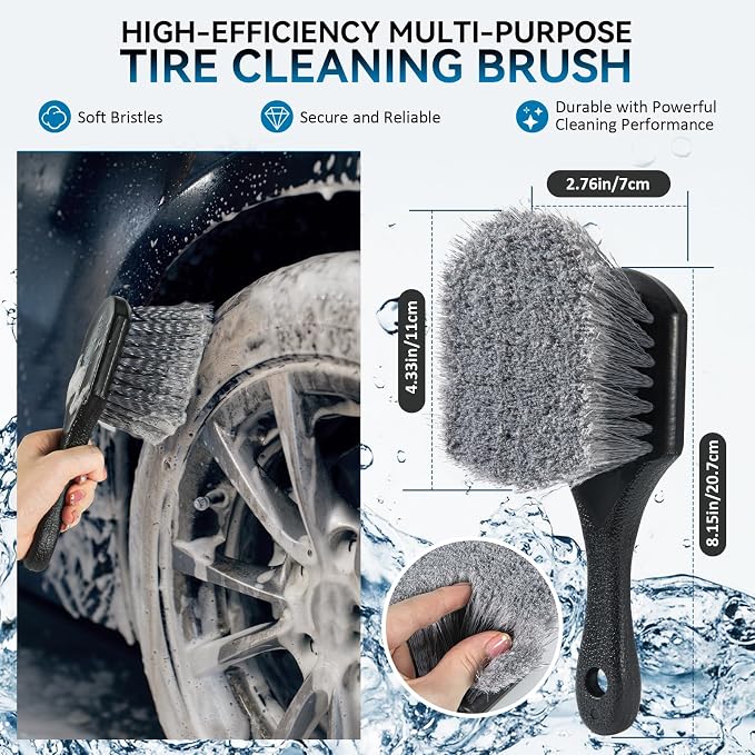 Tire Brushes for Cleaning Tires, Car Wheel Brushes for Cleaning Wheels, Rim Cleaner Brush for Car Detailing, Premium Wheel Cleaner Brush Kit Safe for Cars, Trucks, SUVs, RVs, Motorcycles