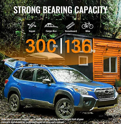 300lbs Lockable Roof Rack Cross Bars Compatible with Subaru Forester Wilderness 2022 2023 2024 2025 2026, Aluminum Crossbar for Rooftop Cargo Carrier Luggage Kayak Canoe Snowboard