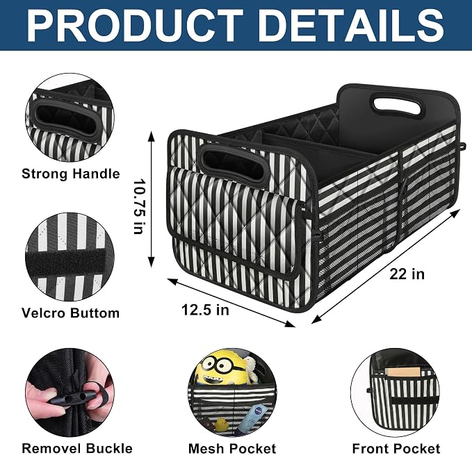 Deosk Trunk Organziers and Storage with Reinforced Handles,Car Accessories for Women/Men 50L Waterproof Polyester Trunk Organzier for Car/SUV/Minivan/Truck(Medium,Stripe)