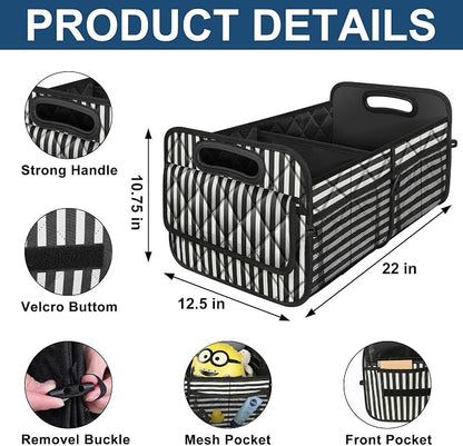 Deosk Trunk Organziers and Storage with Reinforced Handles,Car Accessories for Women/Men 50L Waterproof Polyester Trunk Organzier for Car/SUV/Minivan/Truck(Medium,Stripe)