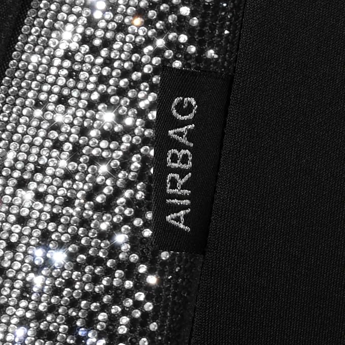 CAR PASS Bling Diamond Leather Car Seat Covers for 2 Front Interior Sets, Waterproof Shining Glitter Sparkly Crystal Universal Armrest Fit Automotive Truck SUV Cute Women Girl, Black Silver Rhinestone