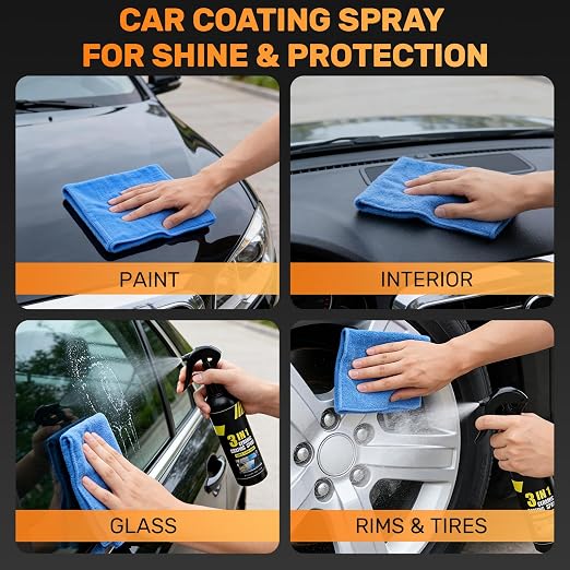 Quick Effect 3-in-1 Ceramic Coating Spray - Quick Coating Agent for Cars & High Shine Polish - Coating Spray with Hydrophobic Top Coat & UV Protection - Waterless Car Wash & Polish, 250ml