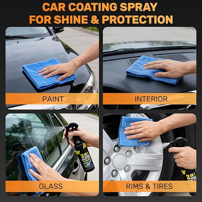 Quick Effect 3-in-1 Ceramic Coating Spray - Quick Coating Agent for Cars & High Shine Polish - Coating Spray with Hydrophobic Top Coat & UV Protection - Waterless Car Wash & Polish, 250ml