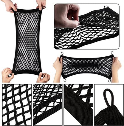 2 Pack Small Cargo Net Pocket Storage Pouch Bag 21 x 9.8 Inches RV Netting Elastic Automotive Cargo Nets with 8 Mounting Screws, Storage Mesh for Car Trunk SUV Boats
