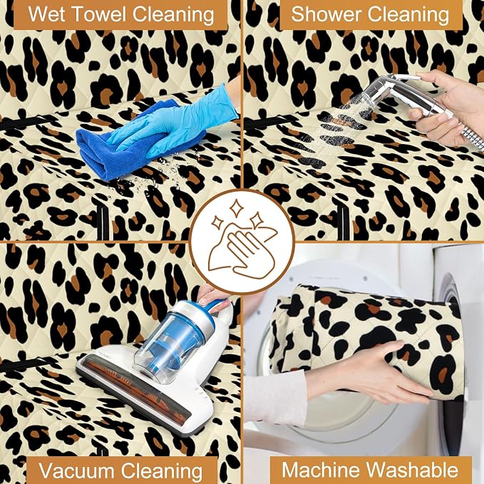 NECKORY Backseat Cover for Dogs, Waterproof and Non-Slip Pet Bench Seat Covers, Car Seat Protector for Back Seat, Universal Size Rear Car Seat Cover Fits Cars, Trucks and SUVs, L-Leopard&Black