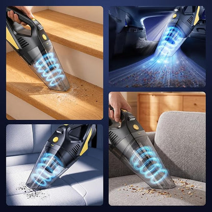 Rechargeable Cordless Handheld Vacuum Cleaner, Lightweight Portable Mini Hand Vac with 16000Pa Suction & LED Light for Car Interior,Home,Pet Hair, Hard-to-Reach Corners Cleaning