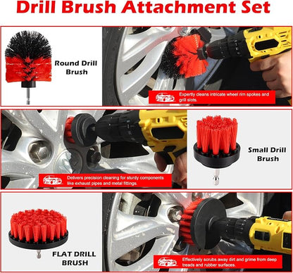 25Pcs Car Detailing Kit with Drill Brushes, Car Cleaning Kit for Interior Exterior, Wheel & Tire Brushes, Polishing Pads for Waxing, Auto Detailing Tools – Gift for Men Dad (25PCS)