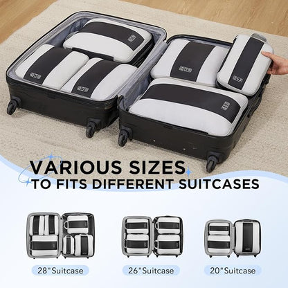 OlarHike 6 Set Compression Packing Cubes for Travel Essentials,Compressible Expandable Space Saver Bags for Organizing Clothes,Luggage Suitcase Garment Bags with Over 1000 pcs Mesh Holes(Black)